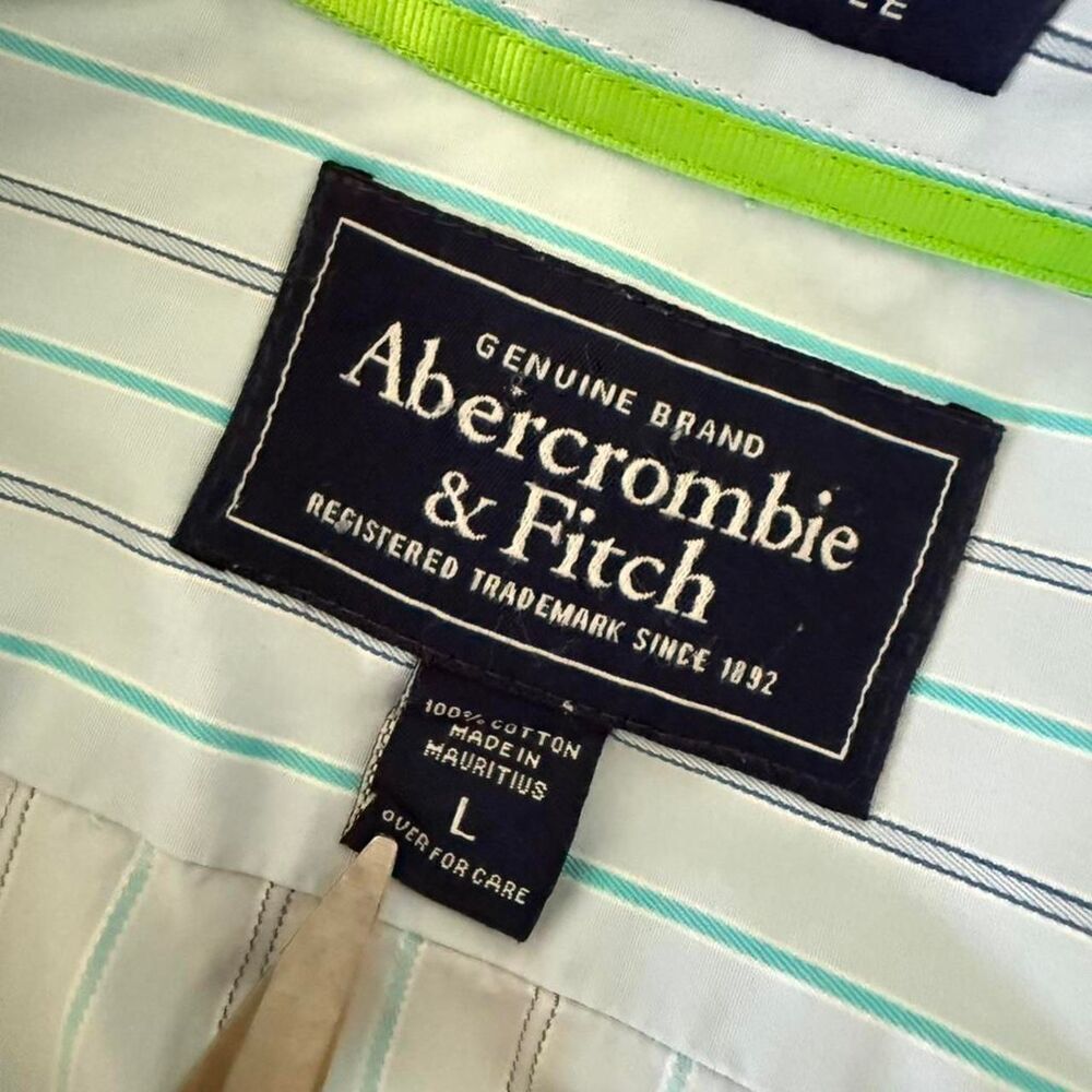 Abercrombie & Fitch Mens Blue White Striped Long Sleeve Button Up Shirt L - Picture 2 of 3